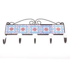 Turquoise And Red Floral Tiles Hooks