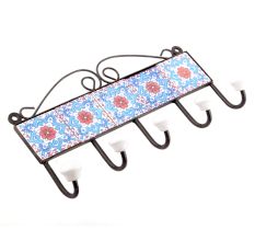 Turquoise And Red Floral Tiles Hooks