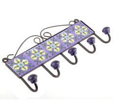 Purple Yellow Floral Tiles Hooks