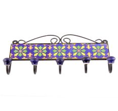 Navy Blue And Green Floral Tiles Hooks