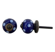 Navy Blue Polka Small Ceramic Knob