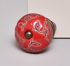 Red Calla Lily Brown Etched Ceramic Cabinet Knob