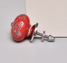 Red Calla Lily Brown Etched Ceramic Cabinet Knob