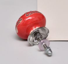 Red Calla Lily Brown Etched Ceramic Cabinet Knob