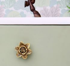 Golden Rose Flower Metal Cabinet Knob