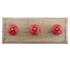 Red Calla Lily Brown Etched Ceramic Wooden Hook