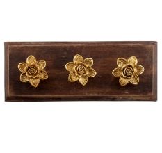 Golden Rose Flower Metal Wooden Hooks
