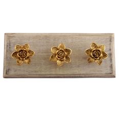 Golden Rose Flower Metal Wooden Hooks