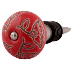 Red Calla Lily Brown Etched Ceramic Wine Stopper