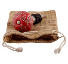 Red Calla Lily Brown Etched Ceramic Wine Stopper