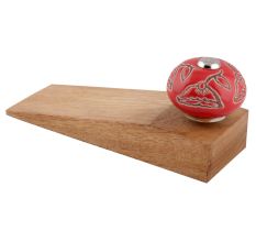Red Calla Lily Brown Etched Ceramic Door Stopper