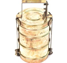 Brass Three Container Stacked Tiffin Box