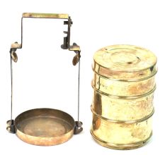 Brass Three Container Stacked Tiffin Box