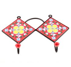 Red And Yellow Floral Tiles Hooks