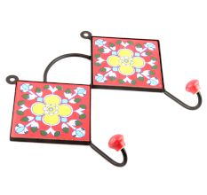 Red And Yellow Floral Tiles Hooks