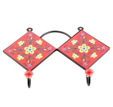  Red And Forest Green Floral Tilse Hooks