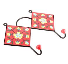 Red And Turquoise Floral Tiles Hooks
