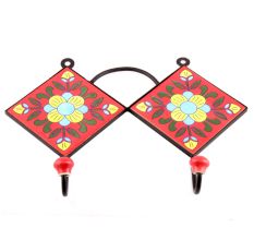 Red And Yellow Floral Tiles Hooks