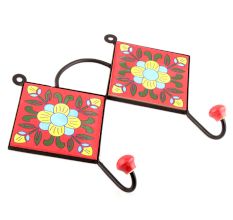 Red And Yellow Floral Tiles Hooks