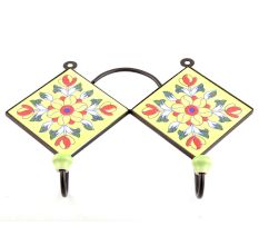 Yellow And Red Ceramic Floral Tilse Hooks