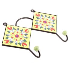 Yellow And Red Ceramic Floral Tilse Hooks