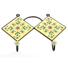 Yellow And Forest Green Leaf Ceramic Tiles Hooks