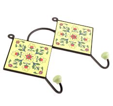 Yellow And Forest Green Leaf Ceramic Tiles Hooks
