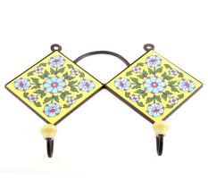 Yellow And Turquise Tiny Flower Ceramic Tiles Hooks