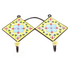 Yellow And Turquoise Ceramic Floral Tiles Hooks