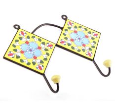Yellow And Turquoise Ceramic Floral Tiles Hooks