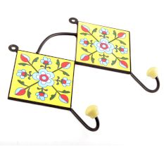 Yellow And Turquoise Ceramic Flower Tiles Hooks