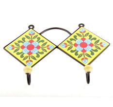 Yellow And Turquoise Ceramic Floral Tiles Hooks