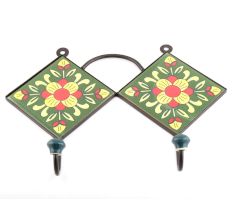 Forest Green And Yellow Ceramic Floral Tiles Hooks