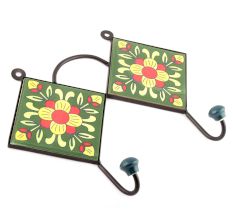 Forest Green And Yellow Ceramic Floral Tiles Hooks