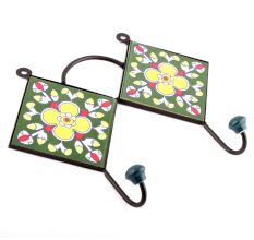 Forest Green And Yellow Ceramic Flower Tiles Hooks