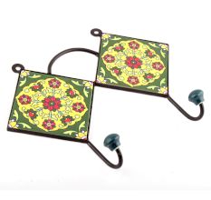 Forest Green And Red Ceramic Flower Tiles Hooks