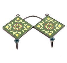 Forest Green And Yellow Ceramic Flower Tiles Hooks