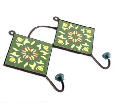 Forest Green And Yellow Ceramic Flower Tiles Hooks