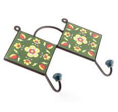 Forest Green And Yellow Tiny Flower Ceramic Tiles Hooks