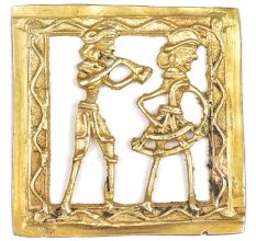 Brass Dokra Tribal Musician With Dancer Wall Art