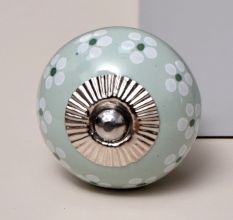 Sage Green And White Tiny Flower Ceramic Drawer Knob Online