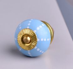 Turquoise Line Dotted Ceramic Floral Dresser Knobs Online