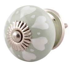 Sage Green White Hearted Ceramic Knobs 