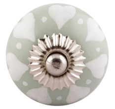Sage Green White Hearted Ceramic Knobs 