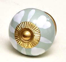 Sage Green Heart Ceramic Floral Cabinet Knobs Online