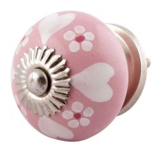 Pink Heart And Tiny Flower Ceramic Knobs