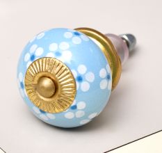 Turquoise Tiny Flowers Ceramic Knobs Online