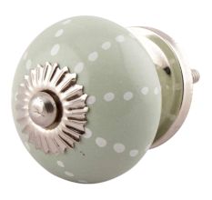 Sage Green Dotted Line Ceramic Floral Knobs