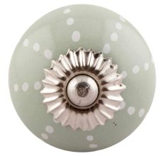 Sage Green Dotted Line Ceramic Floral Knobs