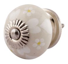 Cream Heart And Tiny Flower Ceramic Knob